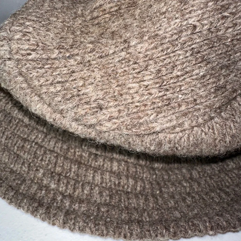 Vintage Wigwam Wool Knit Bucket Hat Brown Cream Stripe Made USA